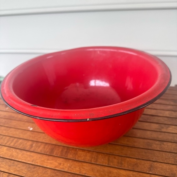 Bold Red Enamel Bowl with Black Rim - Picture 1 of 7